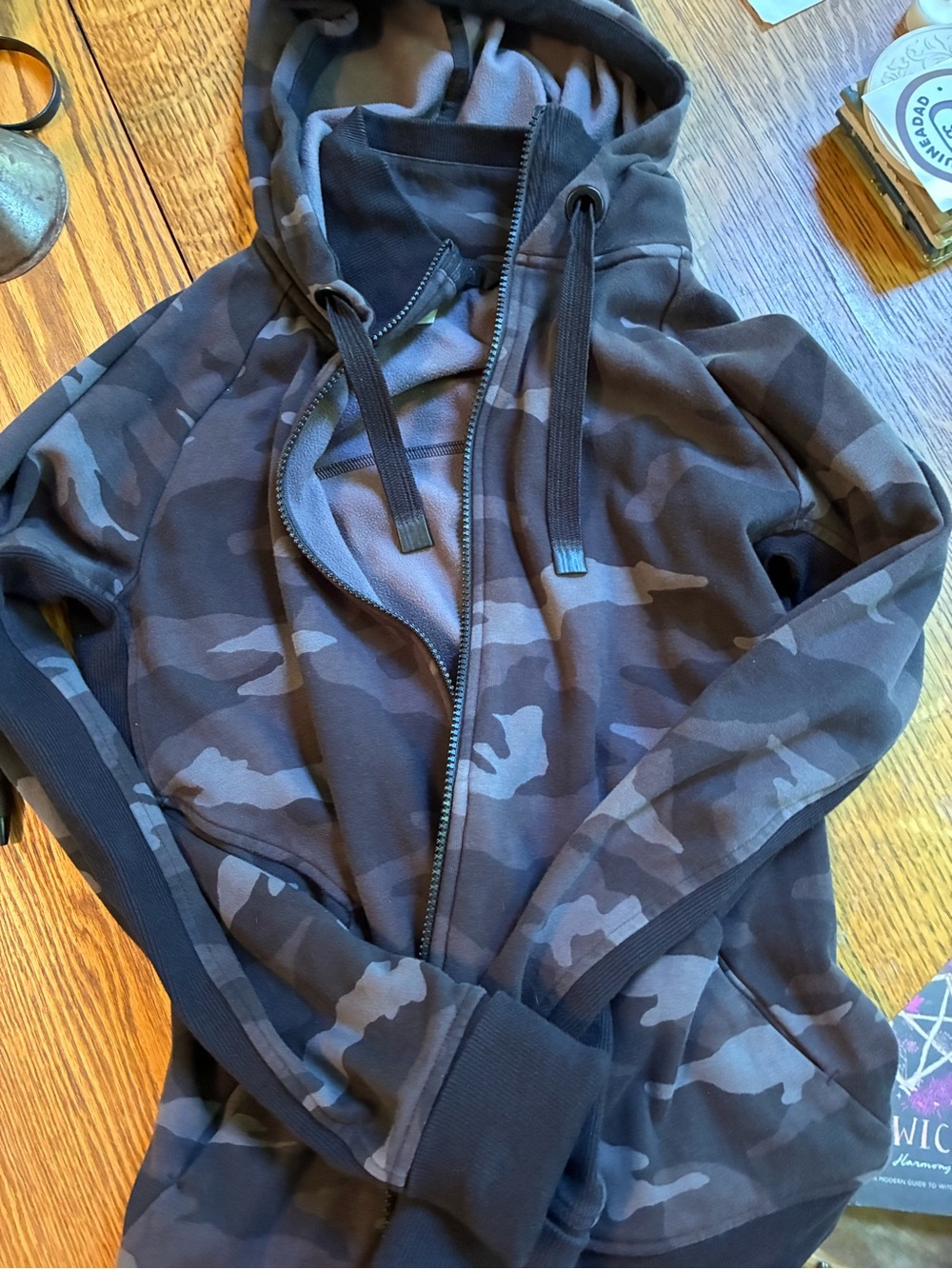 Athleta Black & Charcoal Camo Zip Hoodie Medium